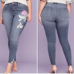 Lane Bryant Floral High Rise Ultimate Stretch Denim Skinny Jeans Size 16